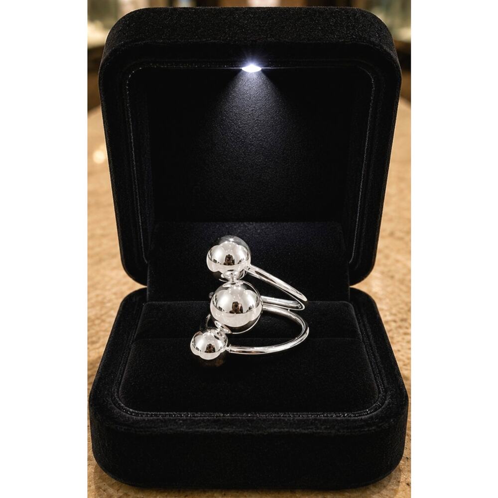 Silvery Exaggerated Three Ball Open Ring Silver One Size
